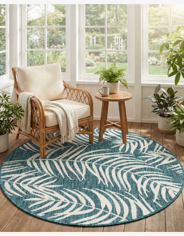 4' x 4' Easy-Clean Botanical Indoor / Outdoor Round Rug