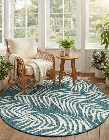 4' x 4' Easy-Clean Botanical Indoor / Outdoor Round Rug