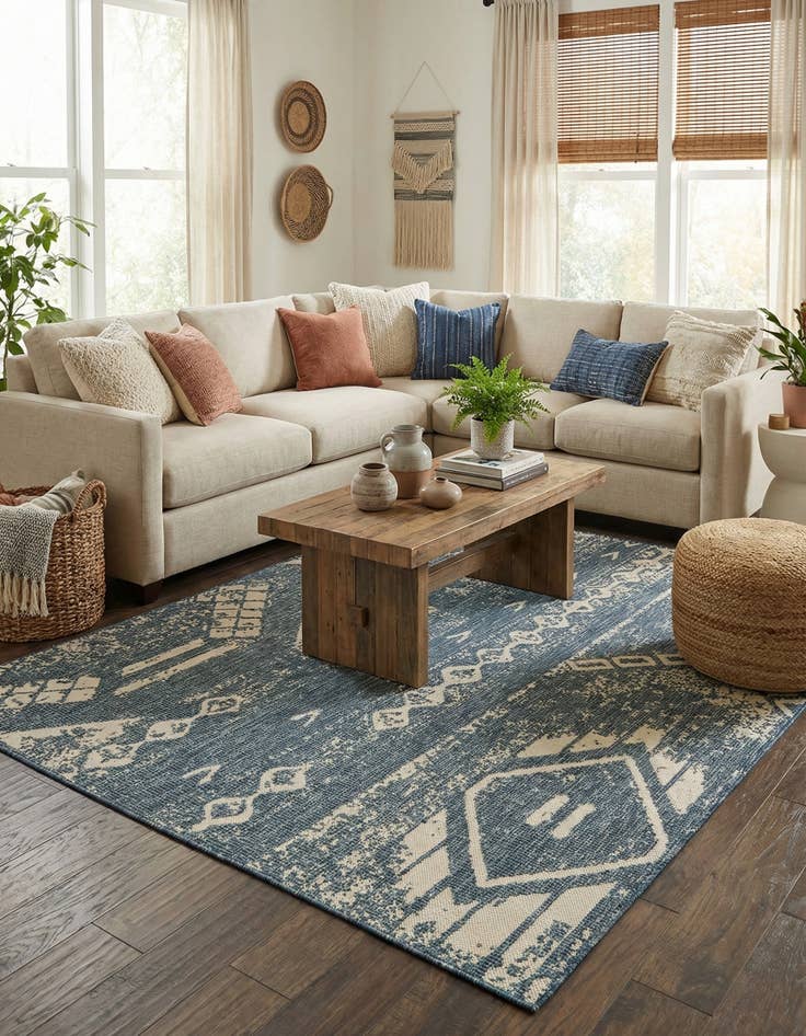 Detail image of 6' x 9'  Washable Bohemian Indoor / Outdoor Rug