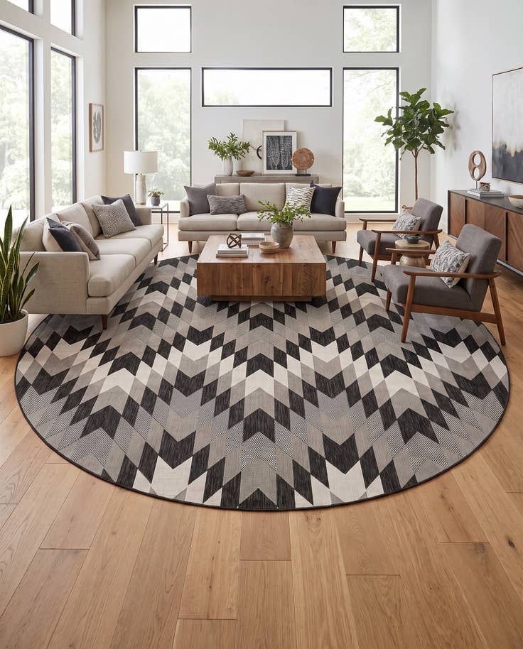 Detail image of 13' x 13' Easy-Clean Modern Indoor / Outdoor Round Rug