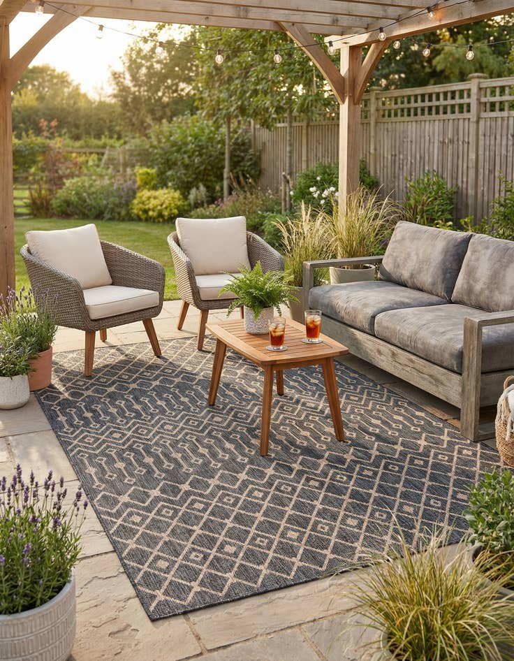 Detail image of 7' 10 x 11' Easy-Clean Trellis Indoor / Outdoor Rug