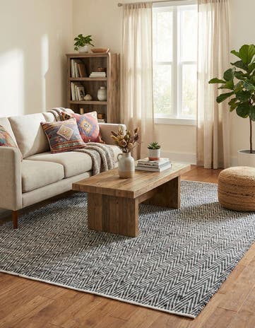 Black and White Hand Woven Chindi Chevron Rug