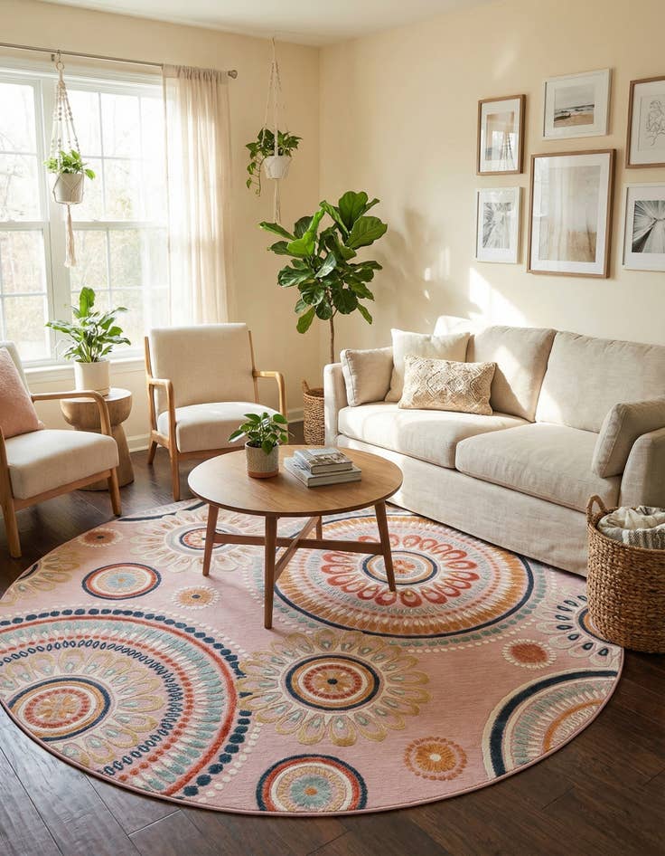 Detail image of 8' 2 x 8' 2 Easy-Clean Botanical Indoor / Outdoor Round Rug