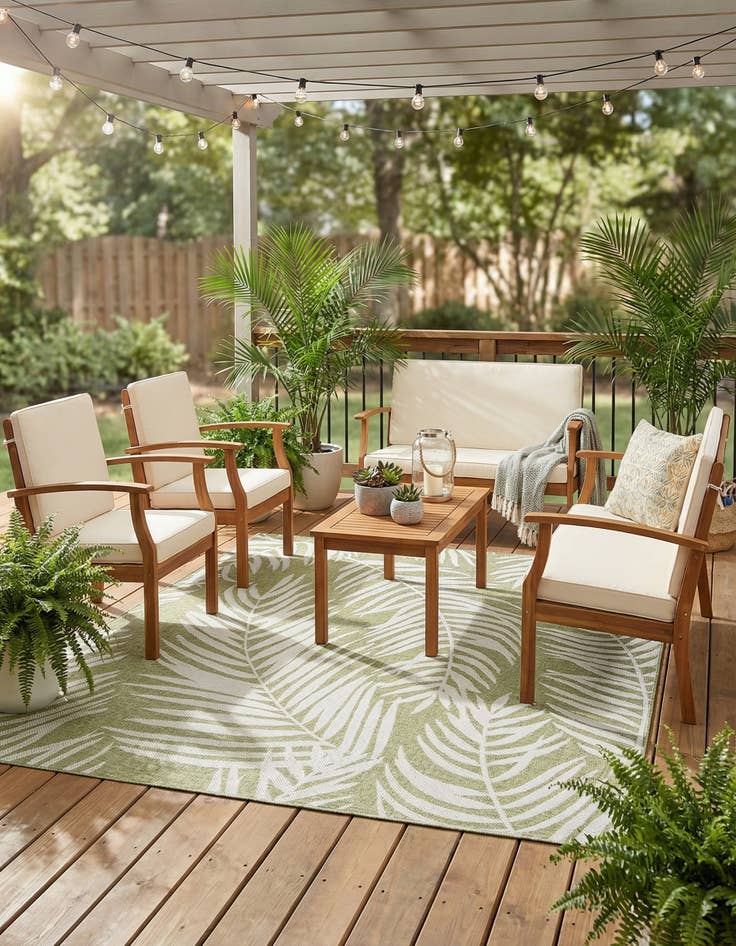 Detail image of 7' 10 x 7' 10  Washable Botanical Indoor / Outdoor Square Rug