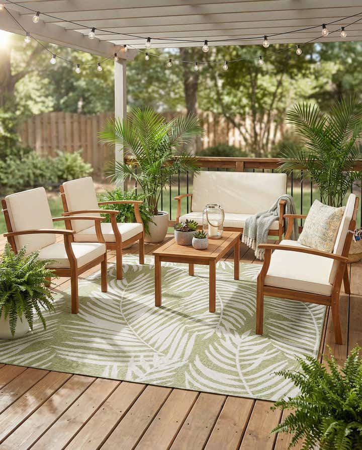 7' 10 x 7' 10 Easy-Clean Botanical Indoor / Outdoor Square Rug