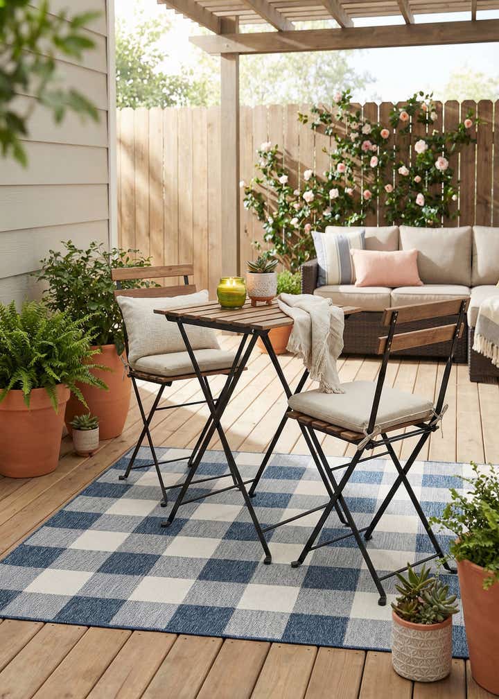 7' 10 x 7' 10 Easy-Clean Checkered Indoor / Outdoor Square Rug