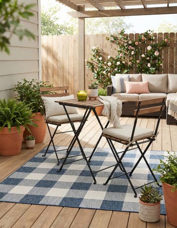 Blue Easy-Clean Checkered Indoor / Outdoor Square Rug