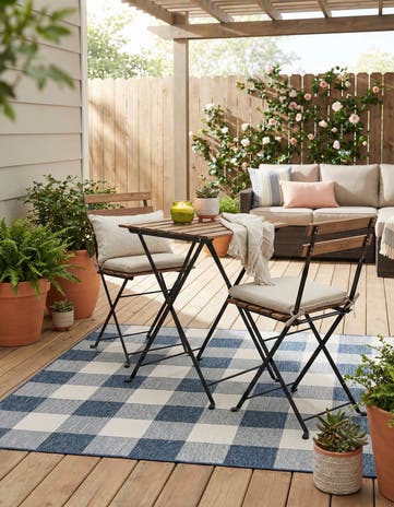 Blue Easy-Clean Checkered Indoor / Outdoor Square Rug