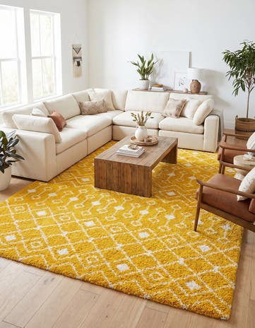 Yellow Moroccan Trellis Shag Rug