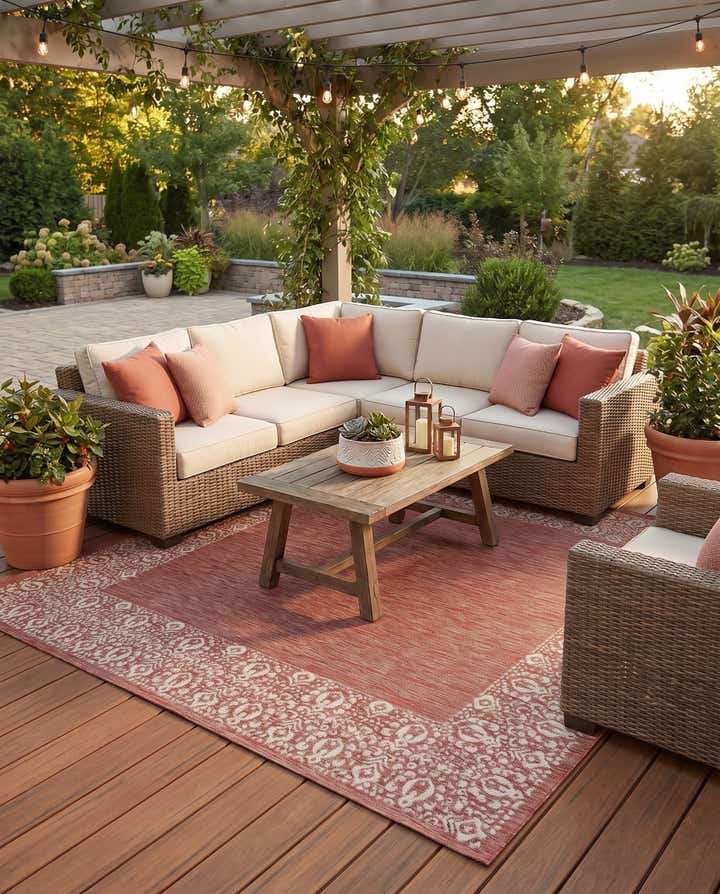 10' 8 x 10' 8 Easy-Clean Border Indoor / Outdoor Square Rug