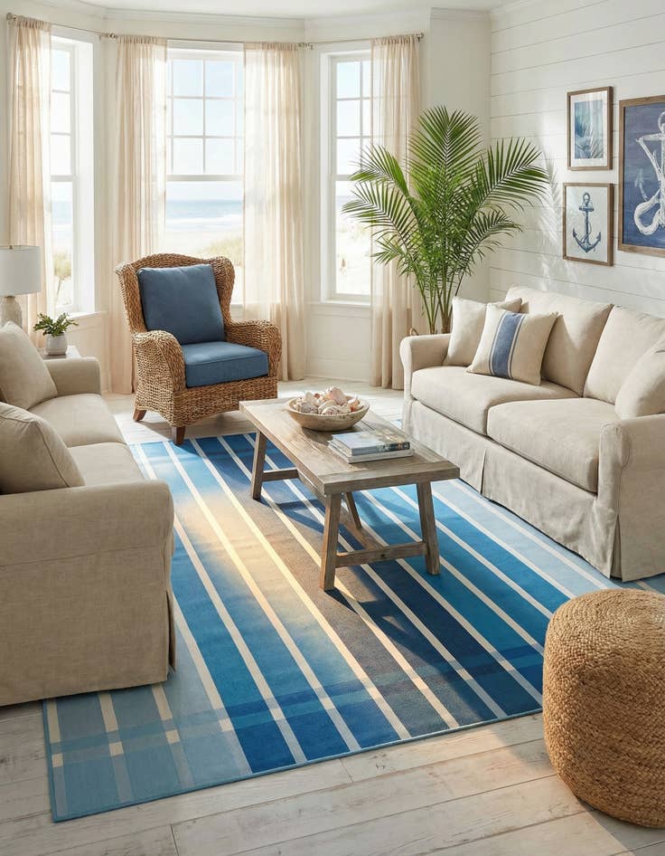 Detail image of 9' x 12' Easy-Clean Striped Indoor / Outdoor Rug
