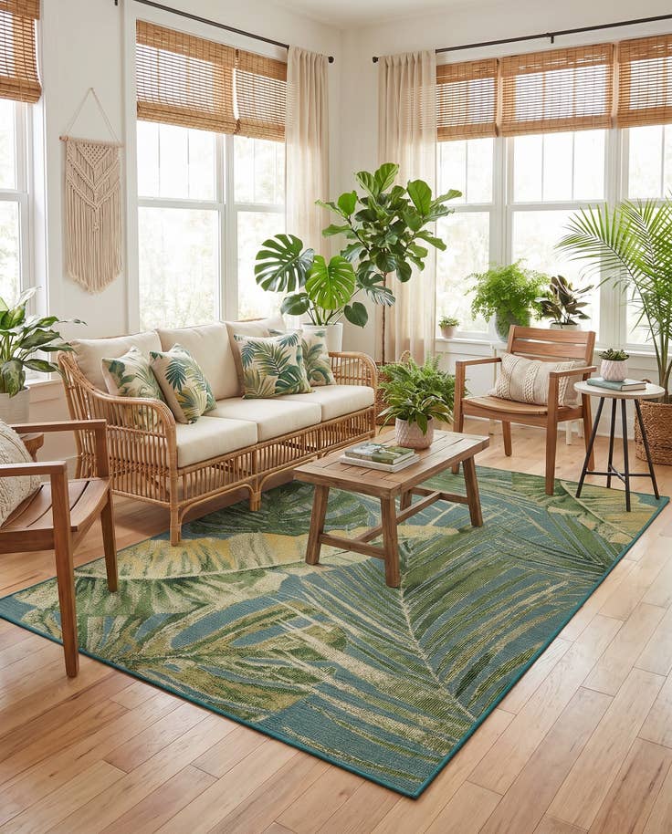 Detail image of 6' x 9' Easy-Clean Botanical Indoor / Outdoor Rug