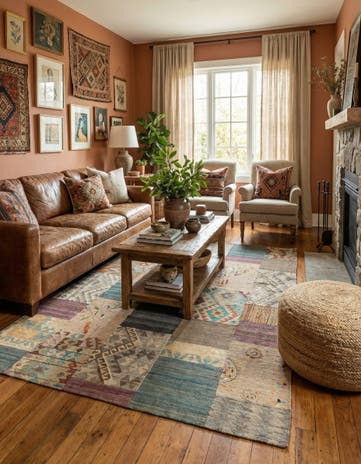 6' x 8' 2 Hand Woven Kilim Patchwork Wool Rug