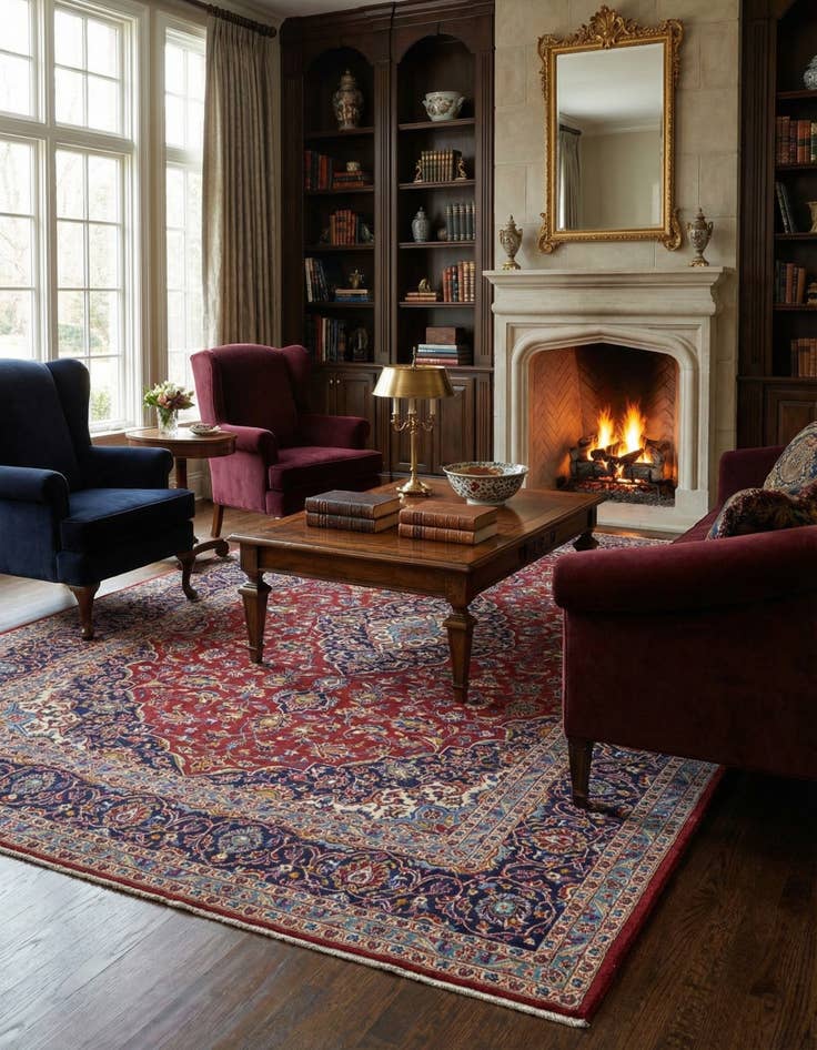 Detail image of  9' 9 x 13' 4  Hand Knotted Kashan Persian Wool Rug