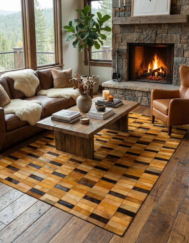 Detail image of  5' 1 x 7' 11 Cowhide - Patchwork Rug