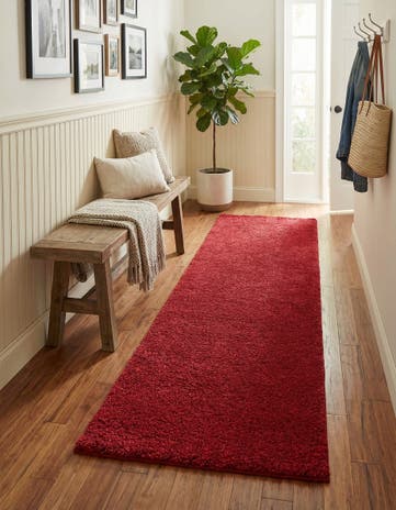 Red Solid Frieze Runner Rug