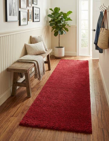 Red Solid Frieze Runner Rug