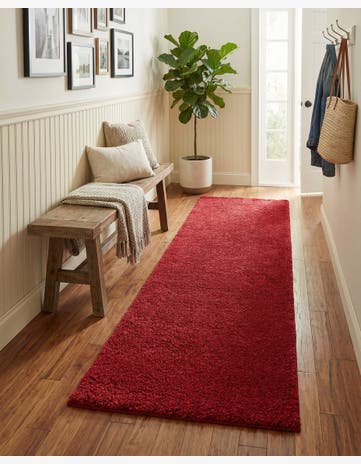 Red Solid Frieze Runner Rug