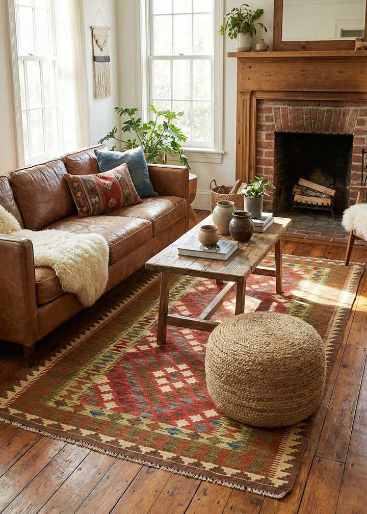 3' 4 x 6' 3 Hand Woven Kilim Maymana Wool Rug