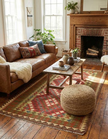 3' 4 x 6' 3 Hand Woven Kilim Maymana Wool Rug