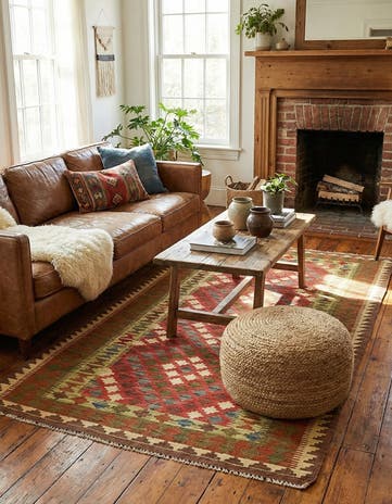 3' 4 x 6' 3 Hand Woven Kilim Maymana Wool Rug
