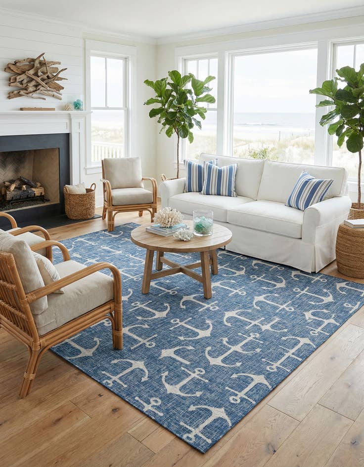 Detail image of 10' x 14'  Washable Coastal Indoor / Outdoor Rug