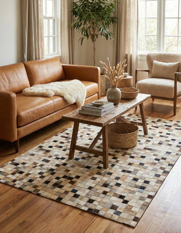 Detail image of  3' 8 x 5' 6 Cowhide Leather Rug