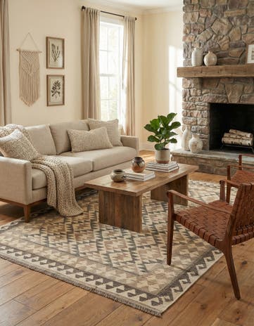4' 11 x 6' 5 Hand Woven Kilim Maymana Wool Rug