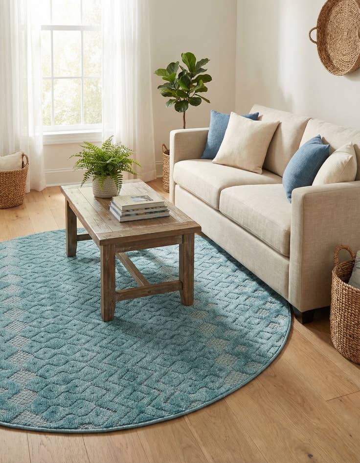 Detail image of 4' x 4'  Washable Trellis Textured Indoor / Outdoor Round Rug