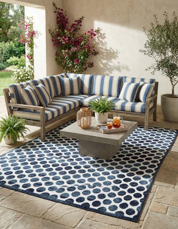 Navy Blue Easy-Clean Sabrina Soto Indoor / Outdoor Rug