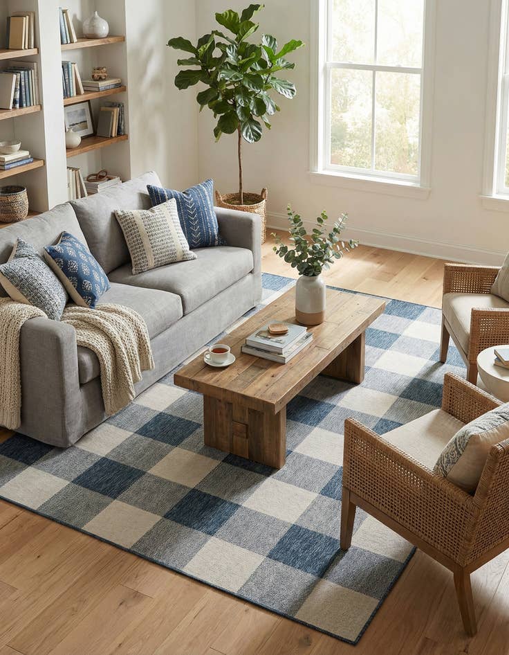 Detail image of  7' 10 x 10'  Washable Checkered Indoor / Outdoor Rug