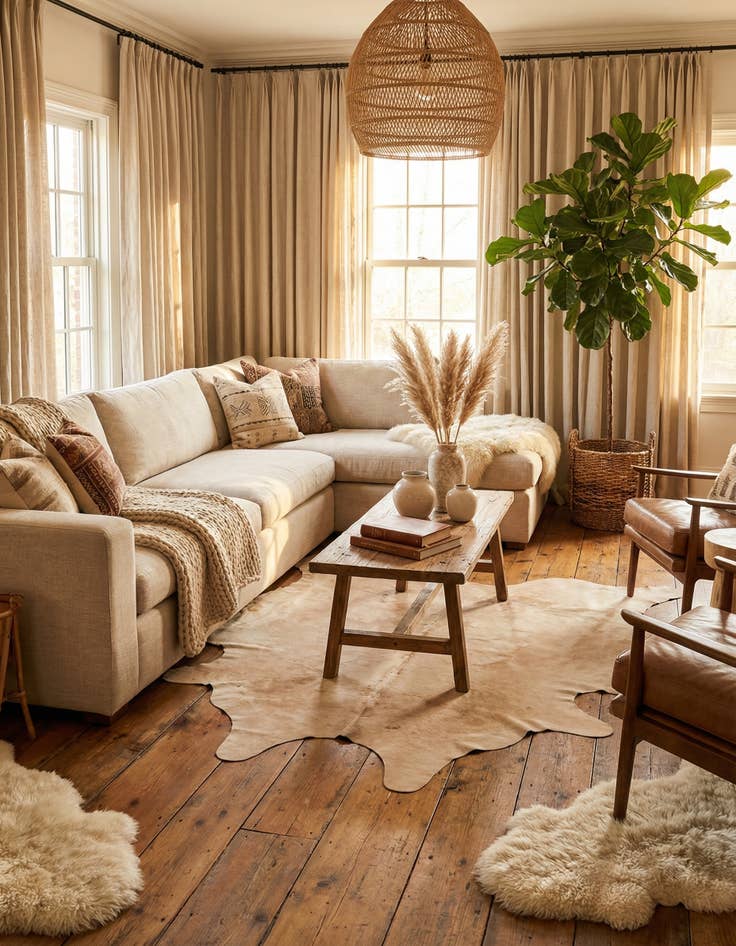 Detail image of 5' 11 x 7' 1 Cowhide Leather Rug