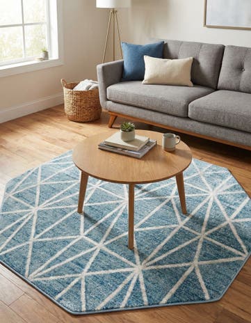 Blue Lattice Trellis Octagon Rug