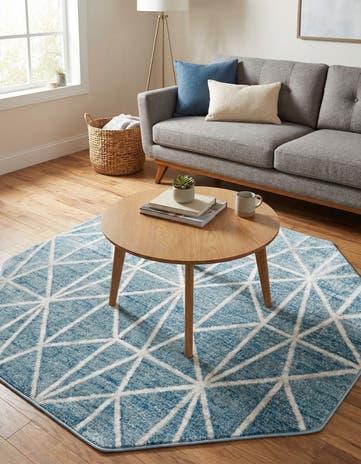 Blue Lattice Trellis Octagon Rug