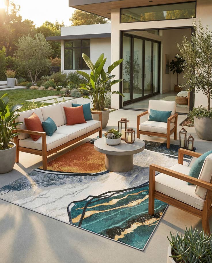 Detail image of 5' 3 x 8' Easy-Clean Modern Indoor / Outdoor Rug