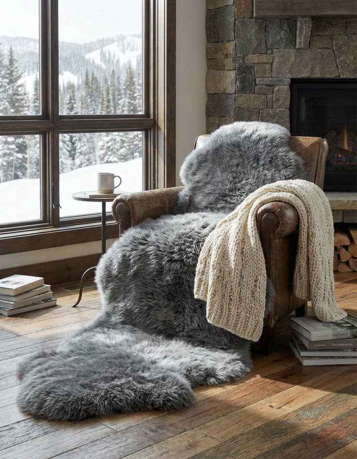 Detail image of 1' 10 x 6' Natural Sheepskin Freeform Rug