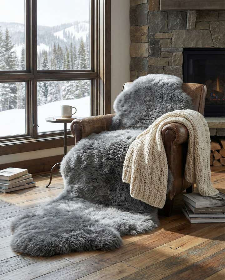 1' 10 x 6' Natural Sheepskin Freeform Rug