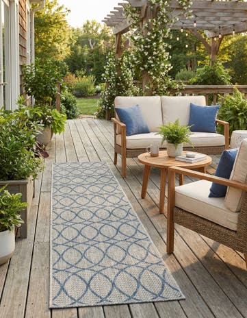 Gray Blue Easy-Clean Lattice Indoor / Outdoor Runner Rug