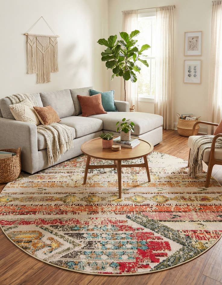 Detail image of 7' 10 x 7' 10  Washable Casablanca Indoor / Outdoor Round Rug