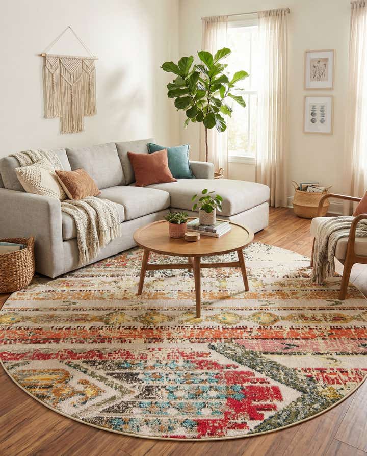 7' 10 x 7' 10 Easy-Clean Casablanca Indoor / Outdoor Round Rug
