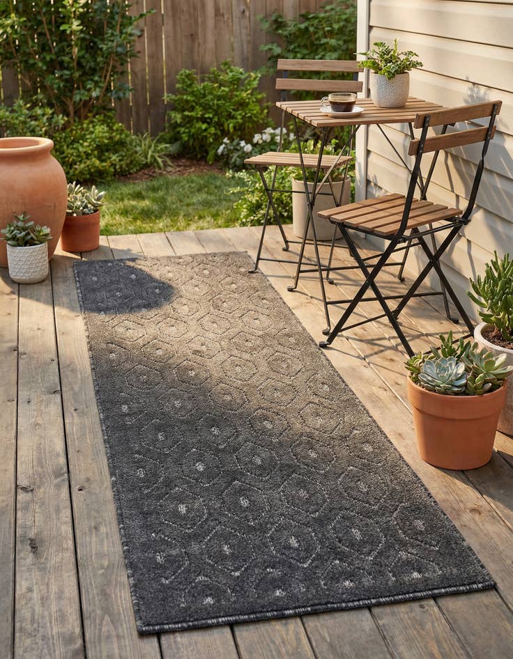 Detail image of 2' x 6'  Washable Trellis Textured Indoor / Outdoor Runner Rug