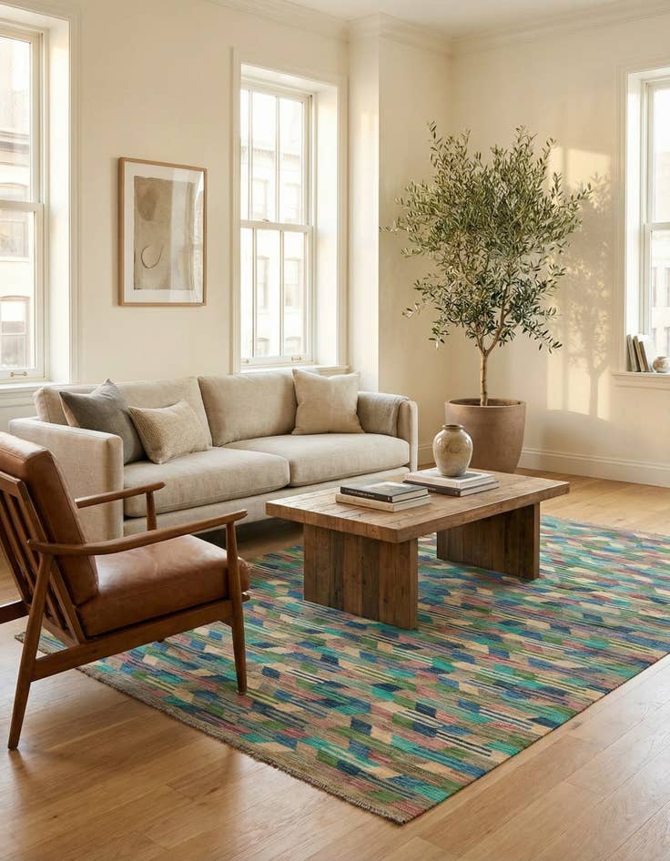 Detail image of 6' 3 x 9' 9  Hand Woven Kilim Modern Wool Rug