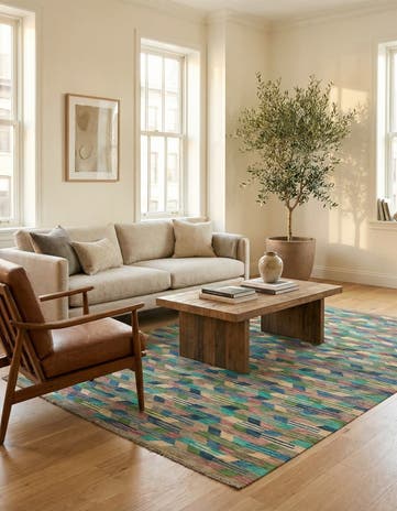 6' 3 x 9' 9 Hand Woven Kilim Modern Wool Rug