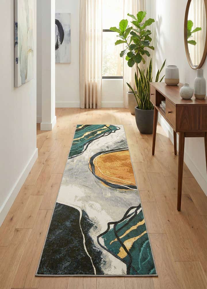 2' 7 x 12' Easy-Clean Modern Indoor / Outdoor Runner Rug