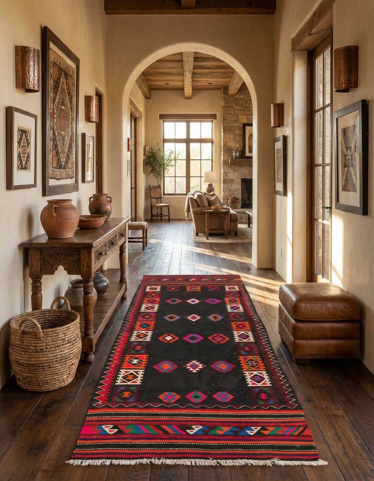 Detail image of 3' 4 x 7' 10  Hand Woven Kilim Fars Wool Runner Rug