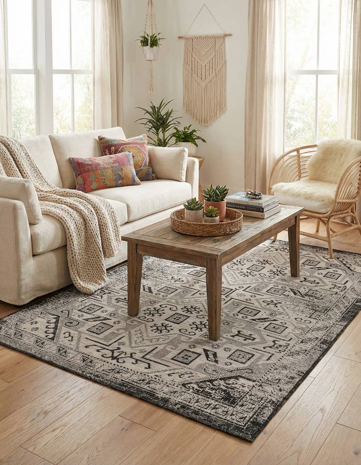 Detail image of  5' 3 x 8'  Washable Aztec Indoor / Outdoor Rug