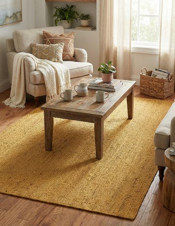 Yellow Handmade Braided Jute Rug