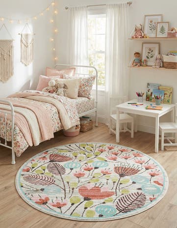 6' 1 x 6' 1 Flowers Whimsy Kids Round Rug