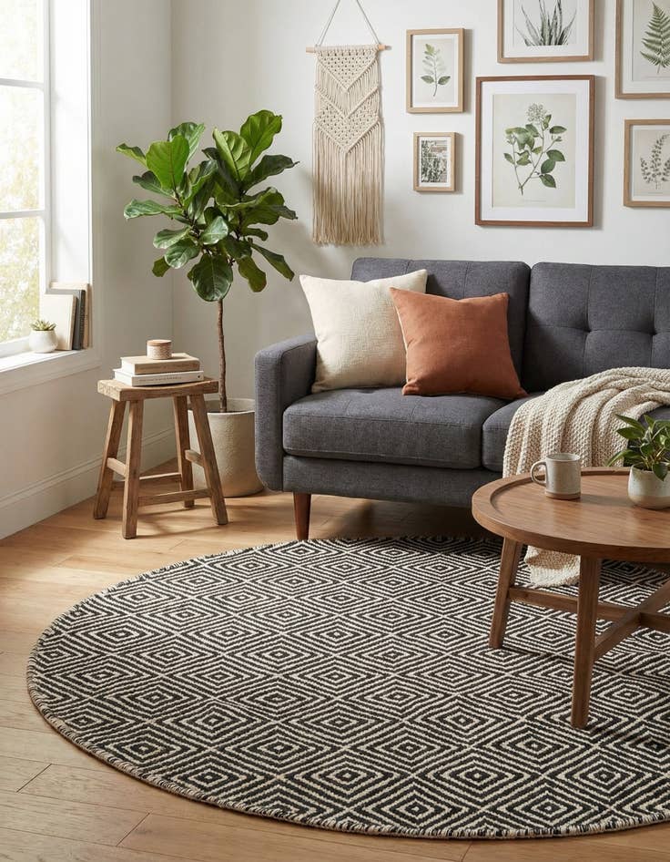 Detail image of 3' 1 x 3' 1  Hand Woven Geo Trellis Flatweave Round Rug