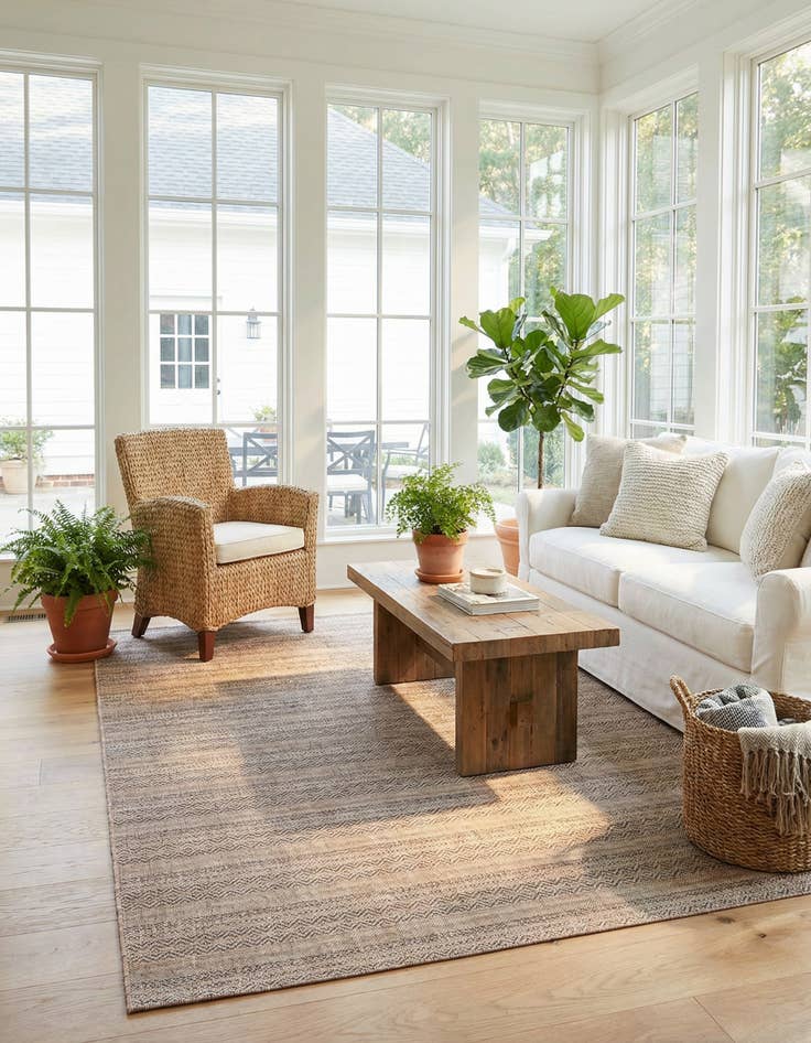 Detail image of 7' 10 x 11' Easy-Clean Striped Indoor / Outdoor Rug